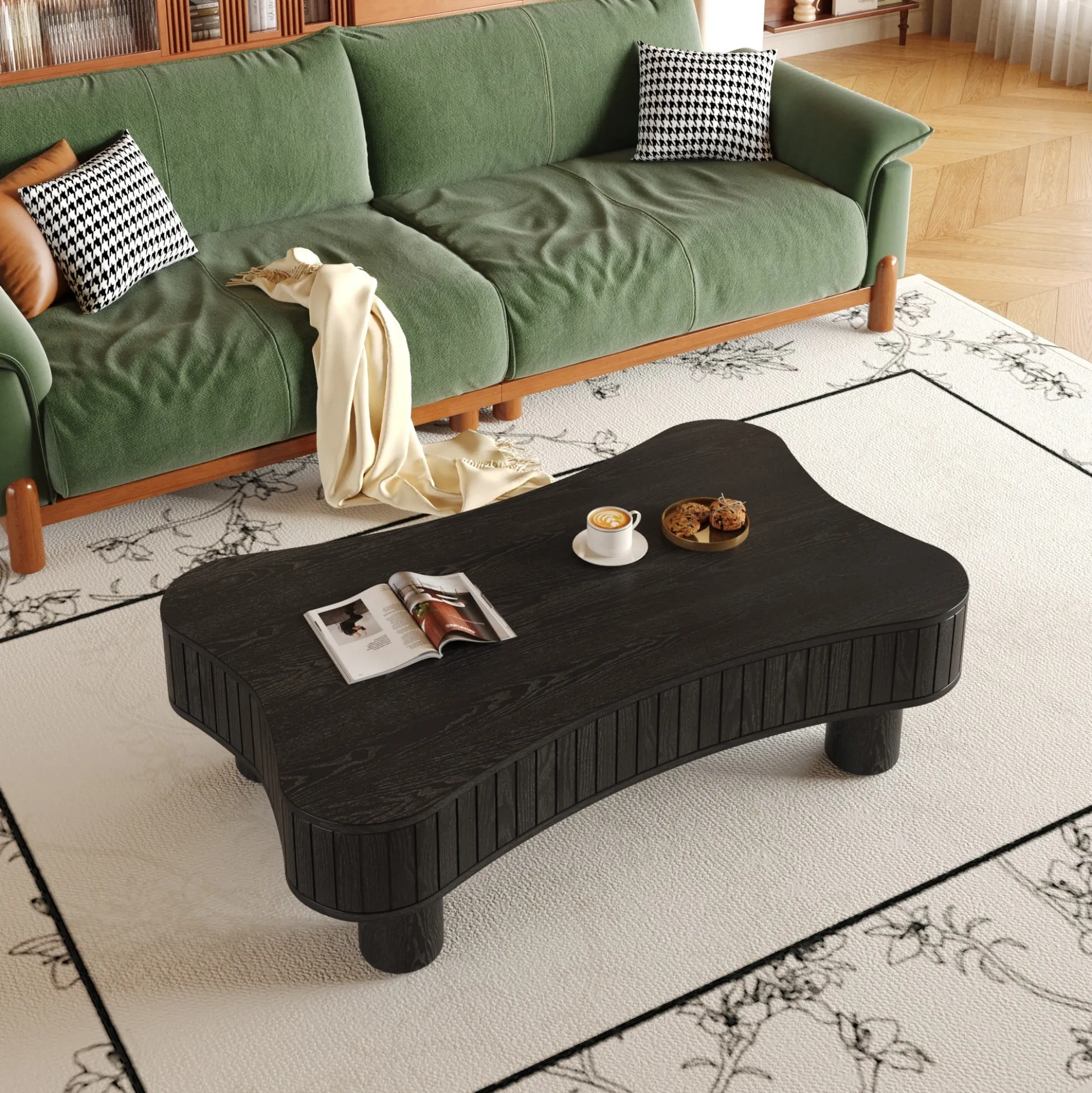 Walker Edison | Black Reeded Curve Design Lift Top Coffee Table and Desk