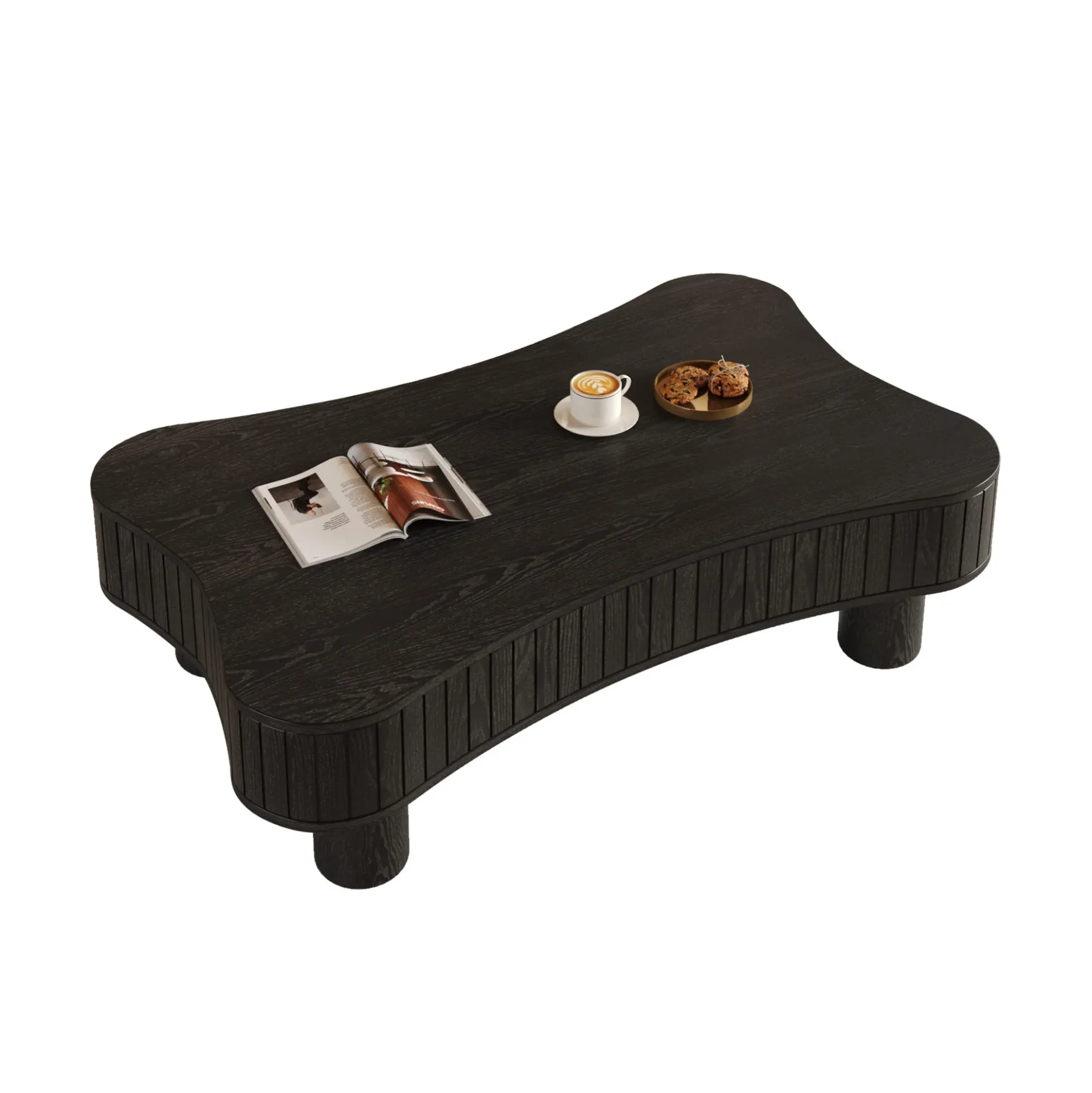 Walker Edison | Black Reeded Curve Design Lift Top Coffee Table and Desk