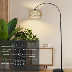 Walker Edison | Boho Arc Floor Lamps for Living Room with 3 Color Temperatures