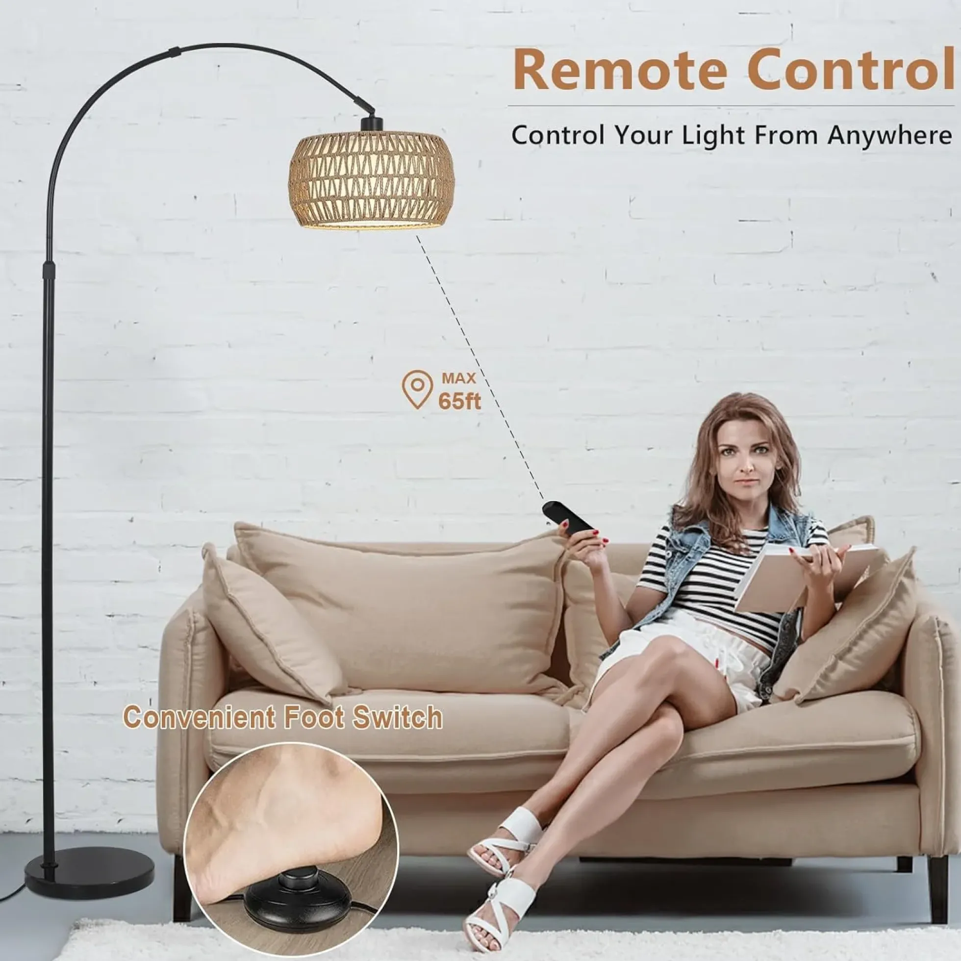 Walker Edison | Boho Arc Floor Lamps for Living Room with 3 Color Temperatures