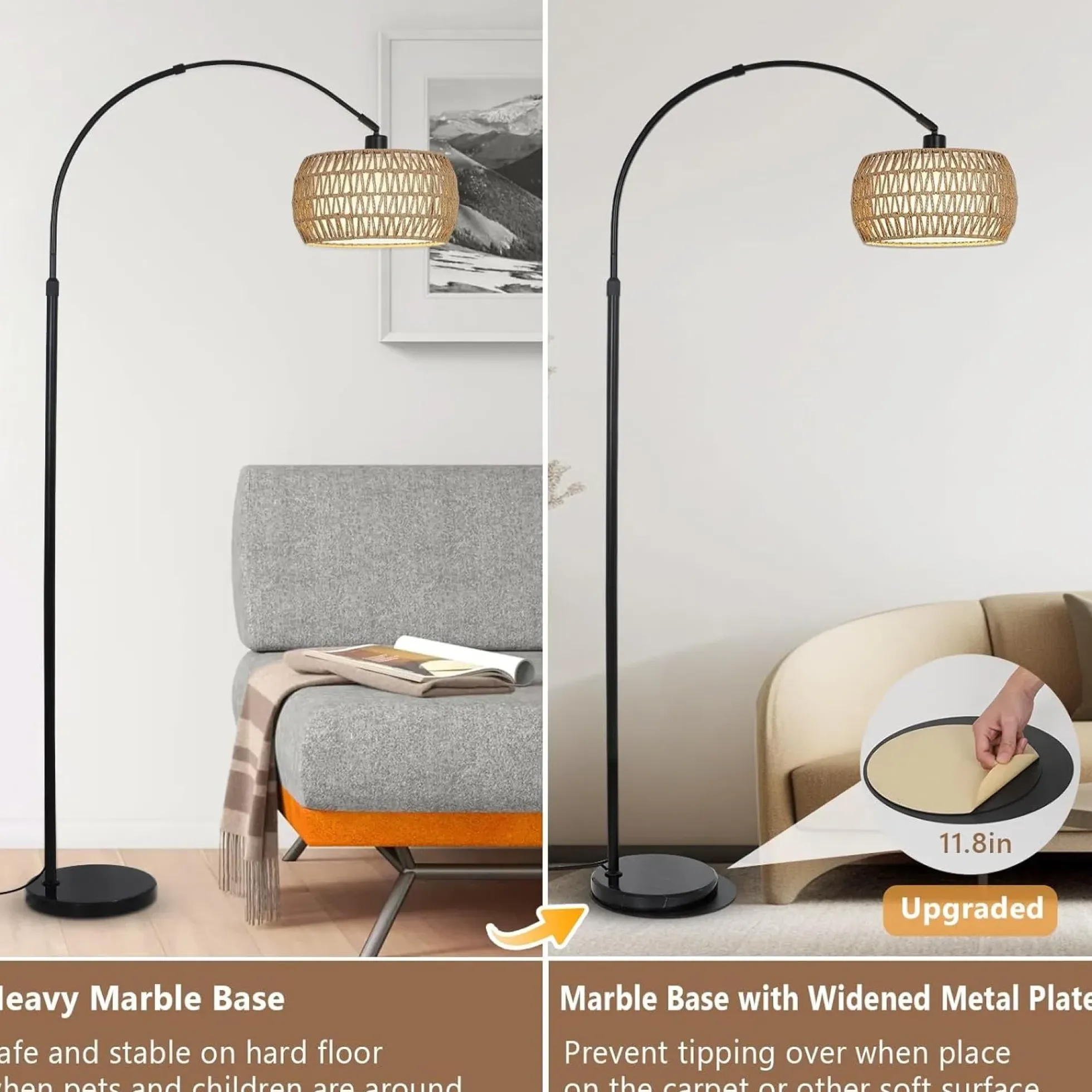 Walker Edison | Boho Arc Floor Lamps for Living Room with 3 Color Temperatures