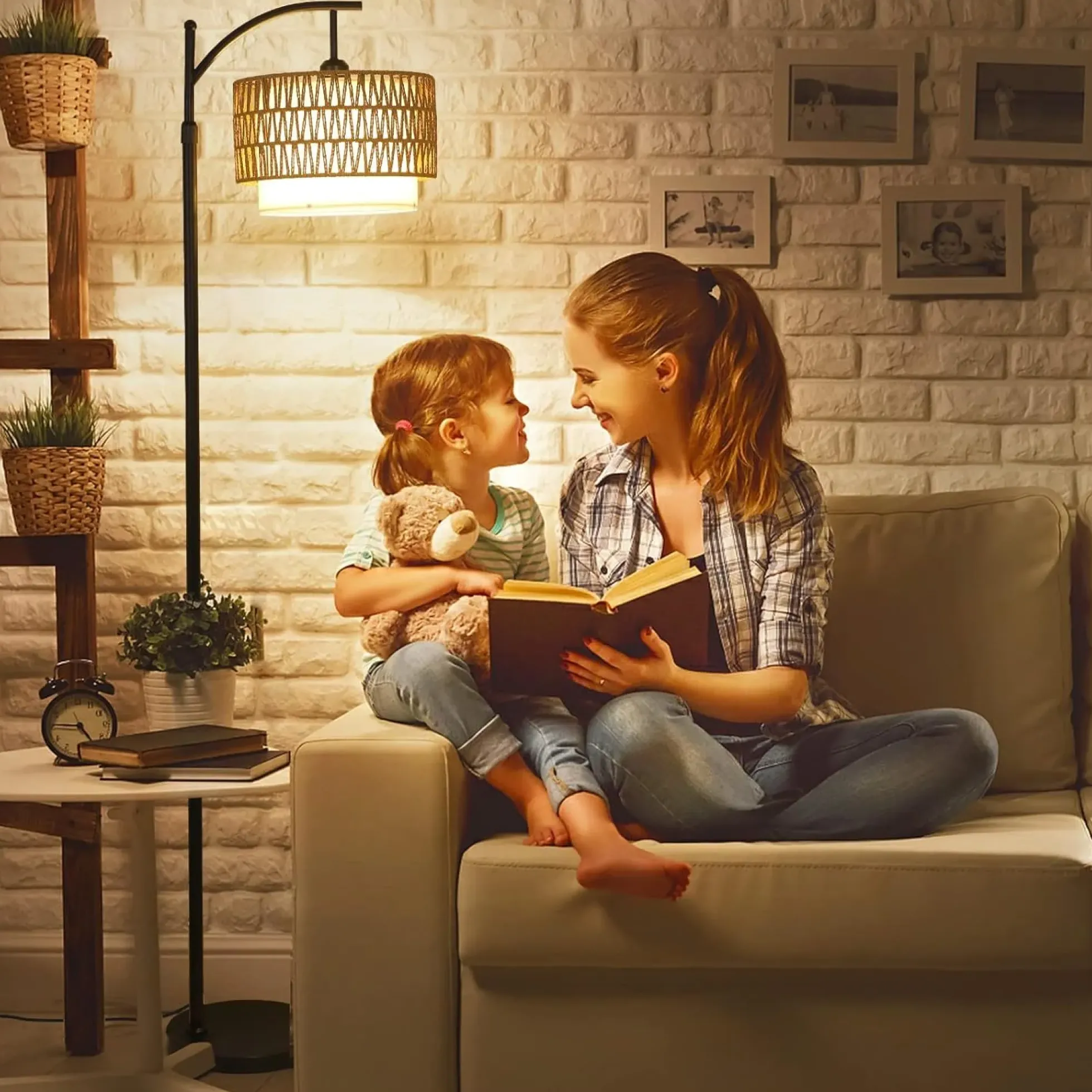 Walker Edison | Boho Arc Floor Lamp for Living Room with 3 Color Temperatures