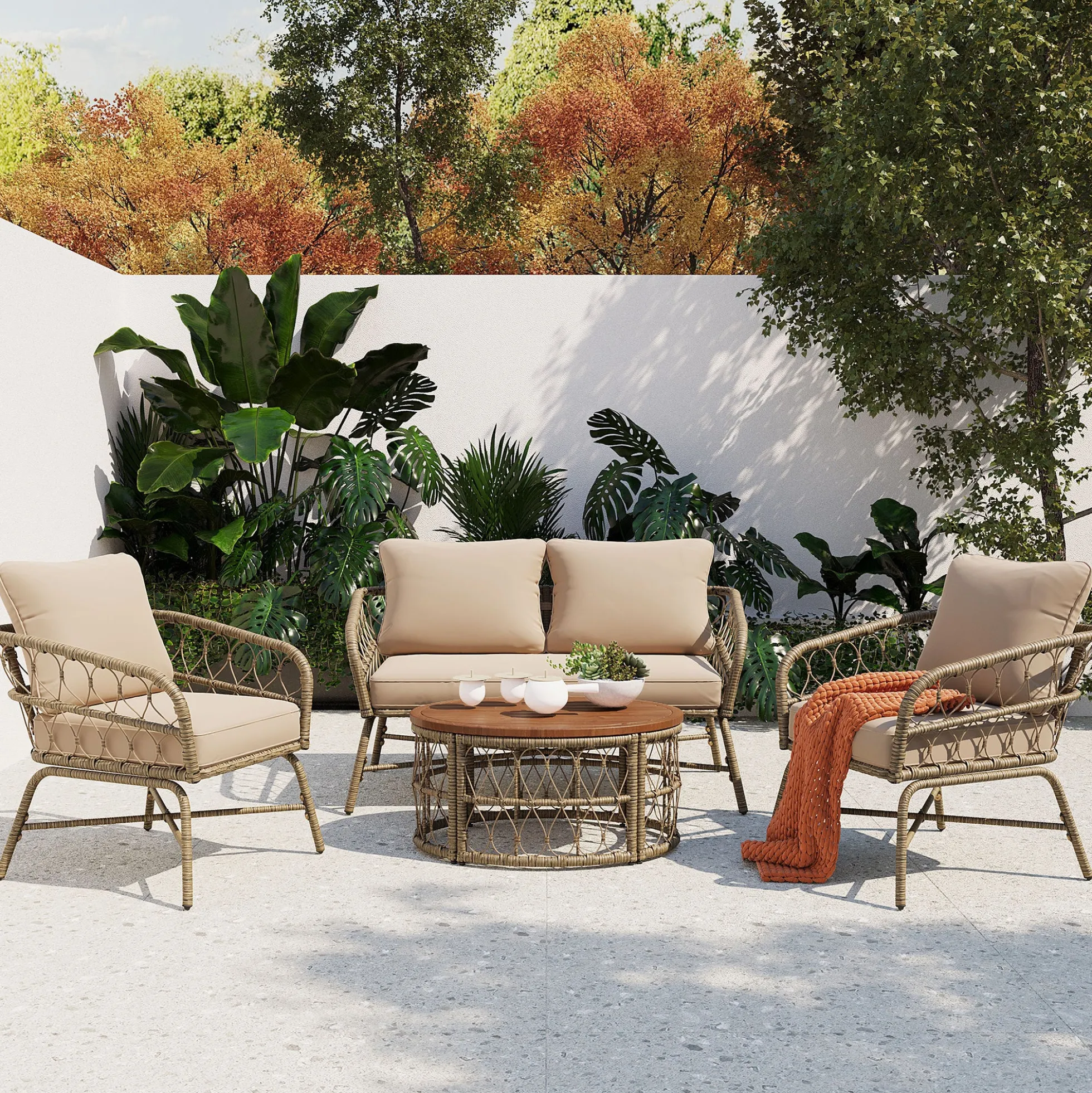 Walker Edison | Boho 4-Piece Outdoor Patio Sofa Set