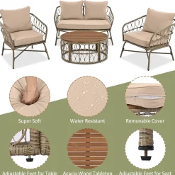 Walker Edison | Boho 4-Piece Outdoor Patio Sofa Set