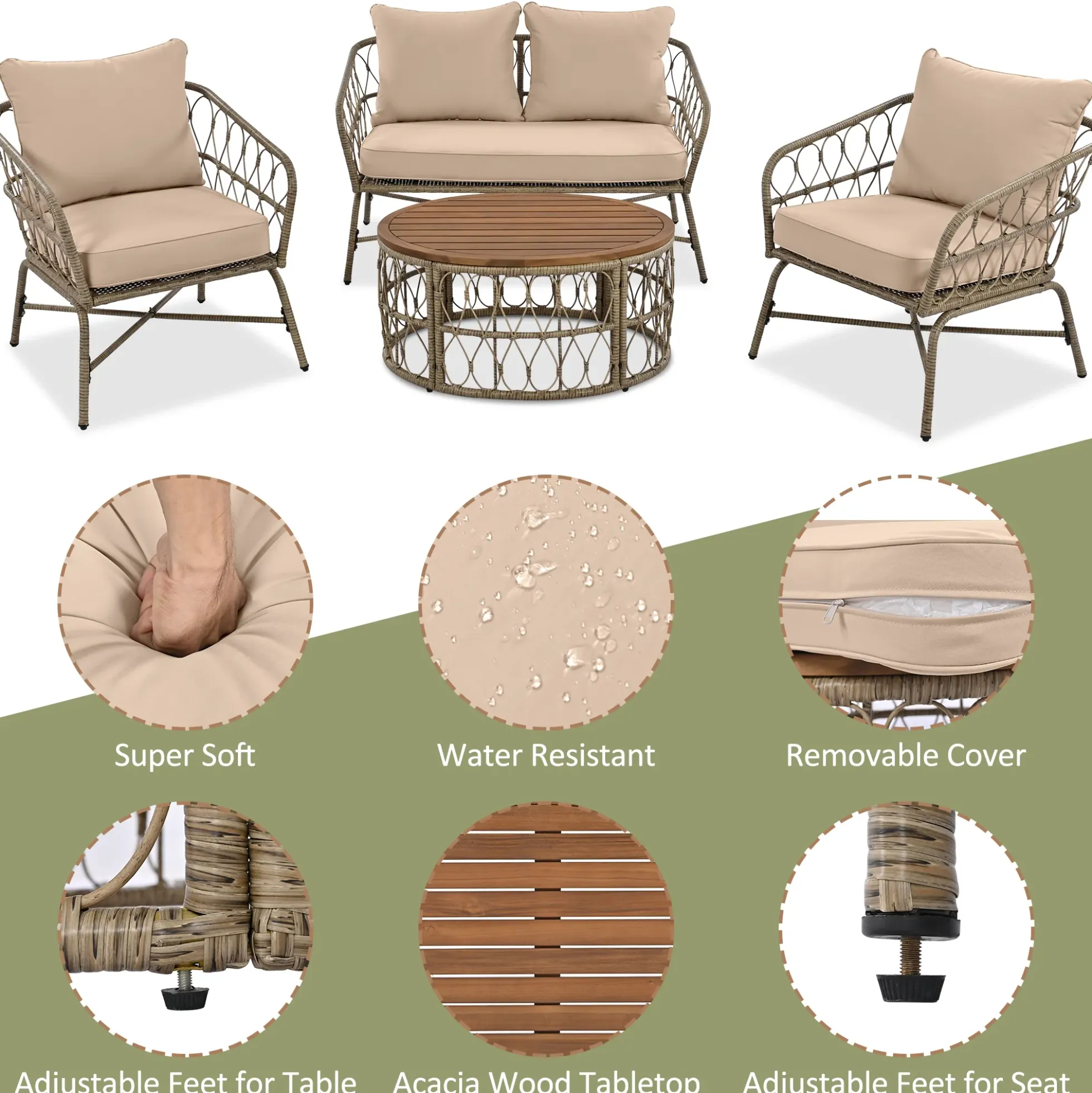 Walker Edison | Boho 4-Piece Outdoor Patio Sofa Set