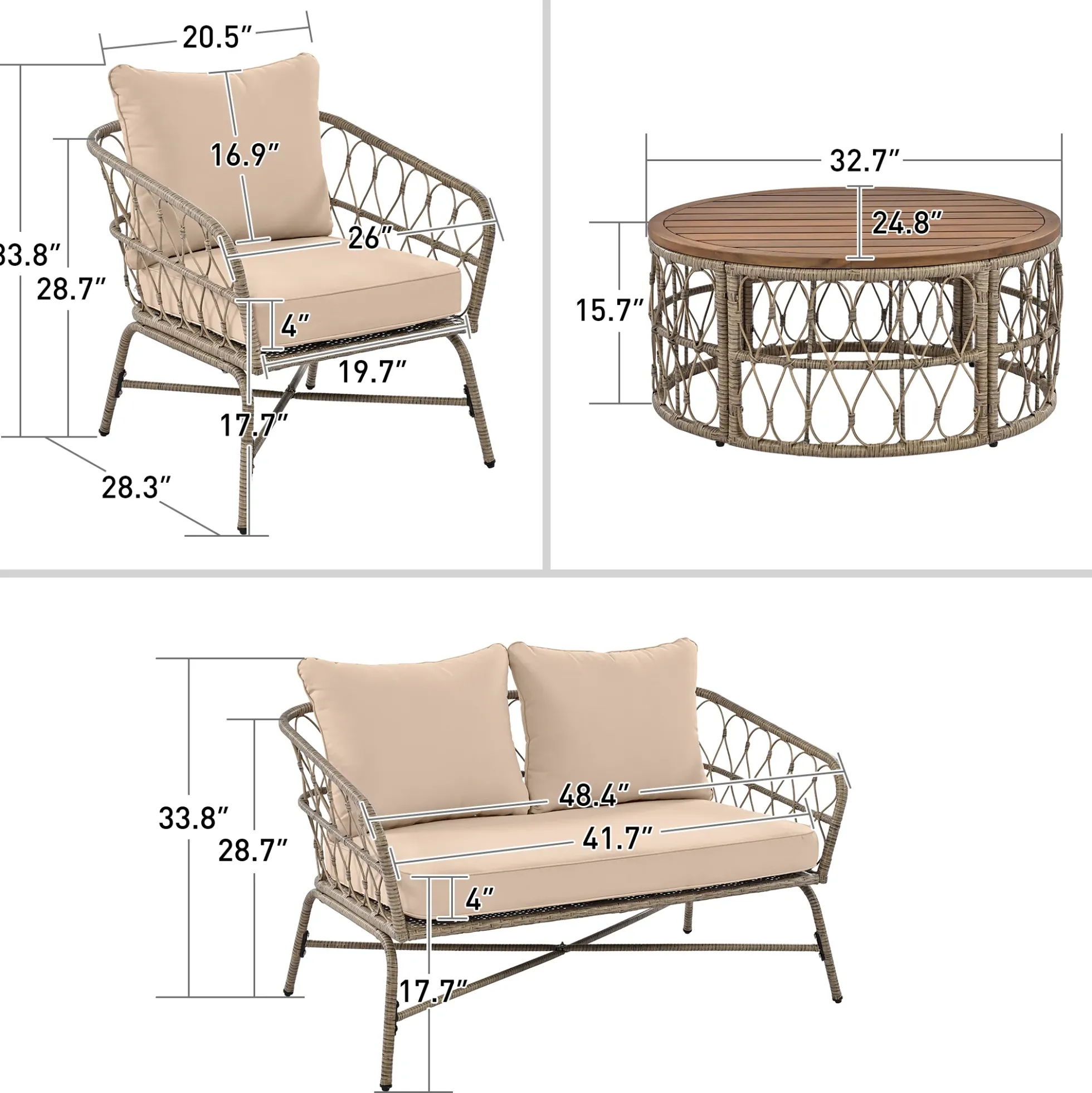 Walker Edison | Boho 4-Piece Outdoor Patio Sofa Set