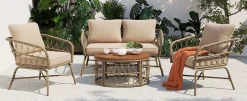 Walker Edison | Boho 4-Piece Outdoor Patio Sofa Set