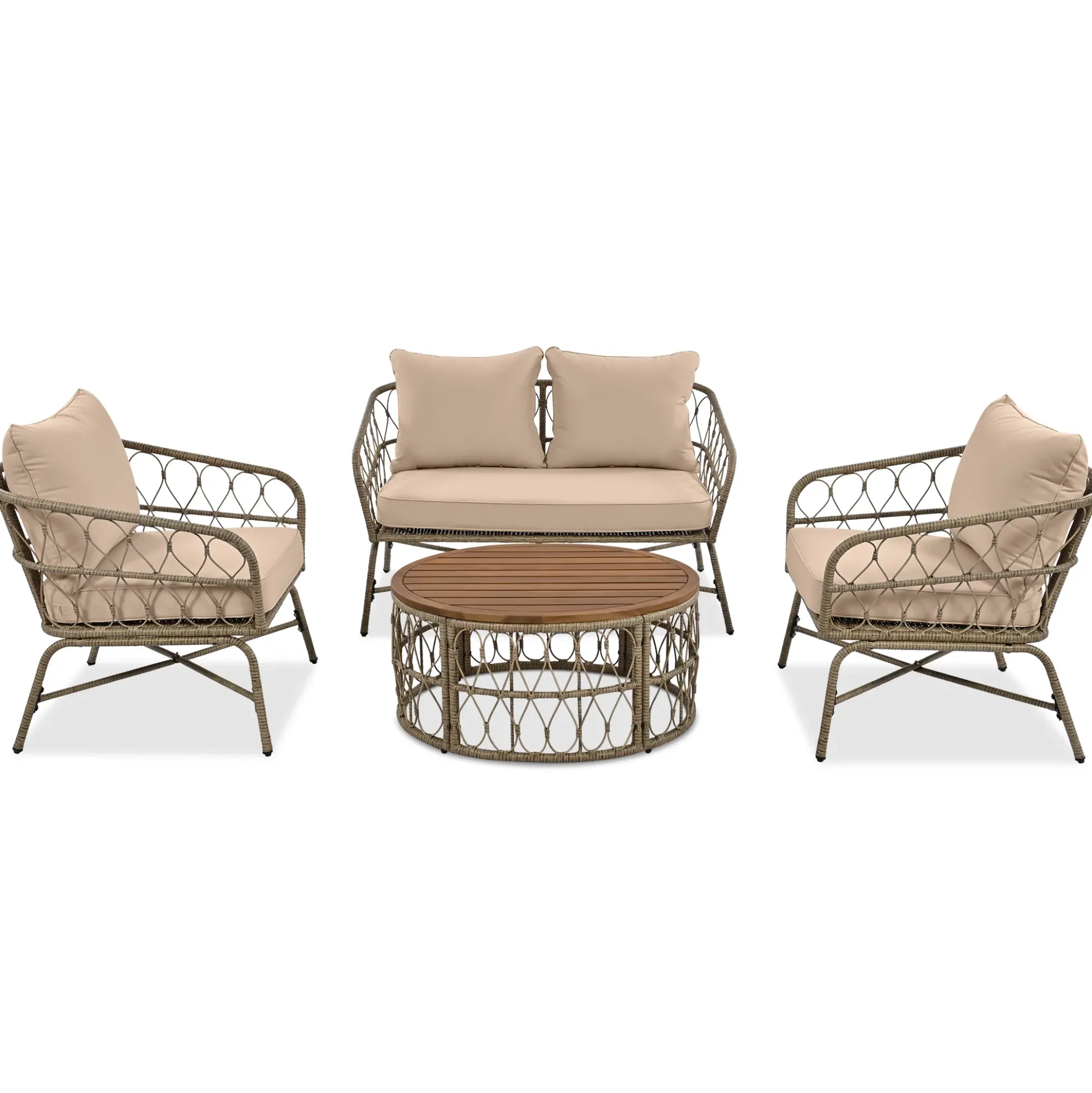 Walker Edison | Boho 4-Piece Outdoor Patio Sofa Set