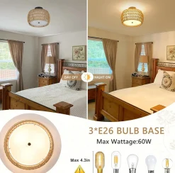 Walker Edison | Boho Rattan Flush Mount Ceiling Light