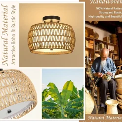 Walker Edison | Boho Rattan Flush Mount Ceiling Light