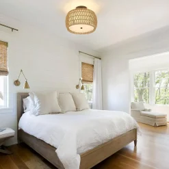 Walker Edison | Boho Rattan Flush Mount Ceiling Light