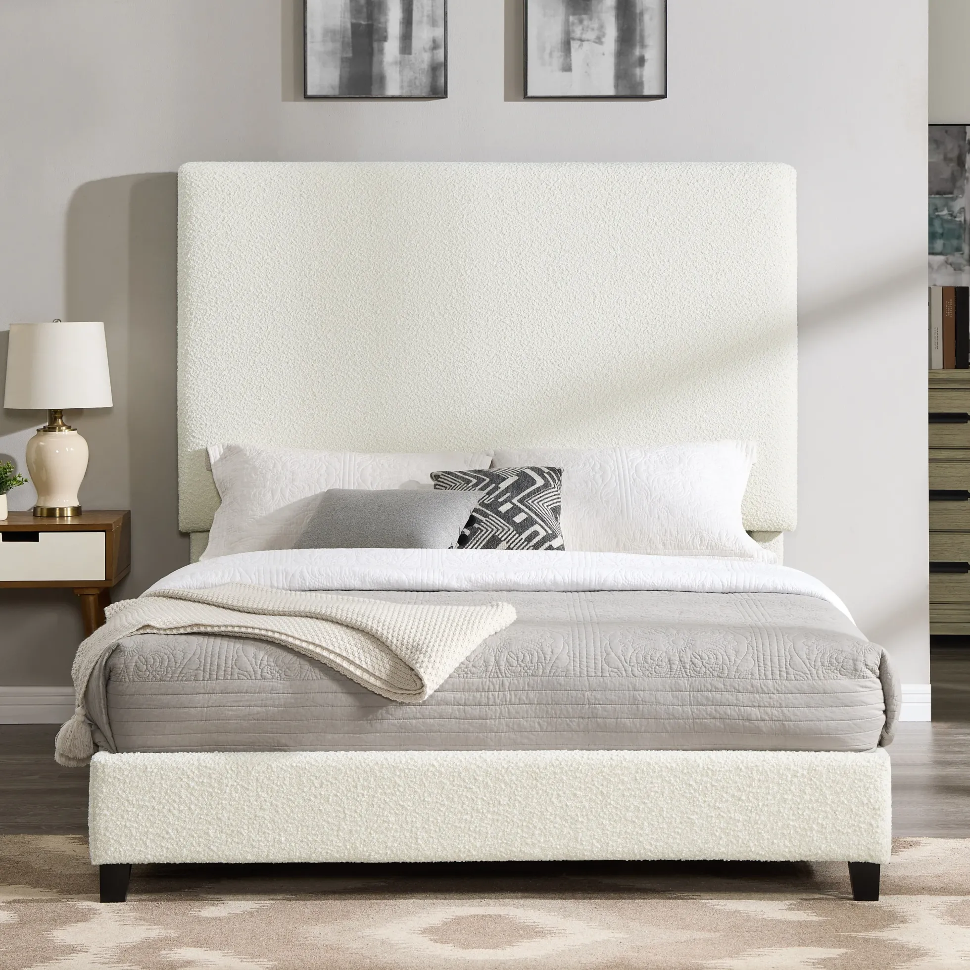 Walker Edison | Boucle Upholstered Platform Bed