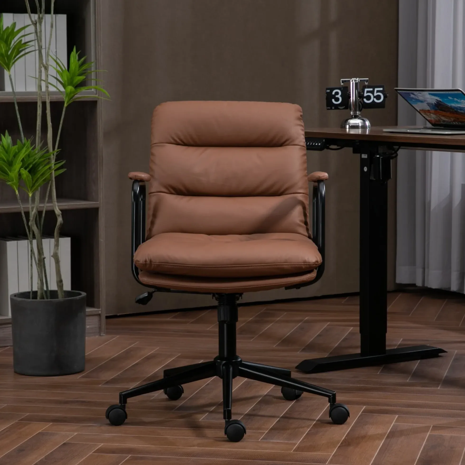 Walker Edison | Brown Ergonomic Faux Leather Desk Rolling Swivel Chair