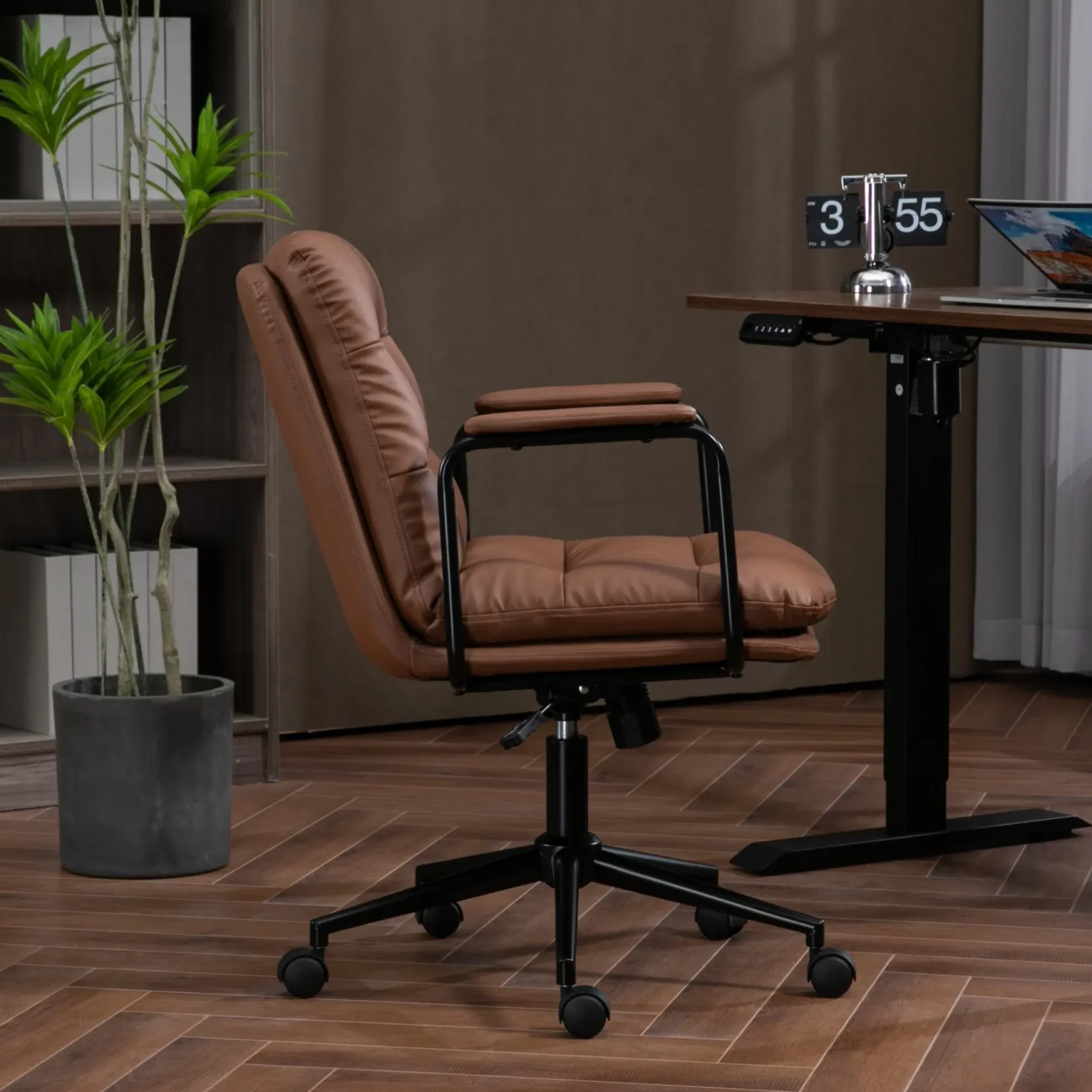 Walker Edison | Brown Ergonomic Faux Leather Desk Rolling Swivel Chair