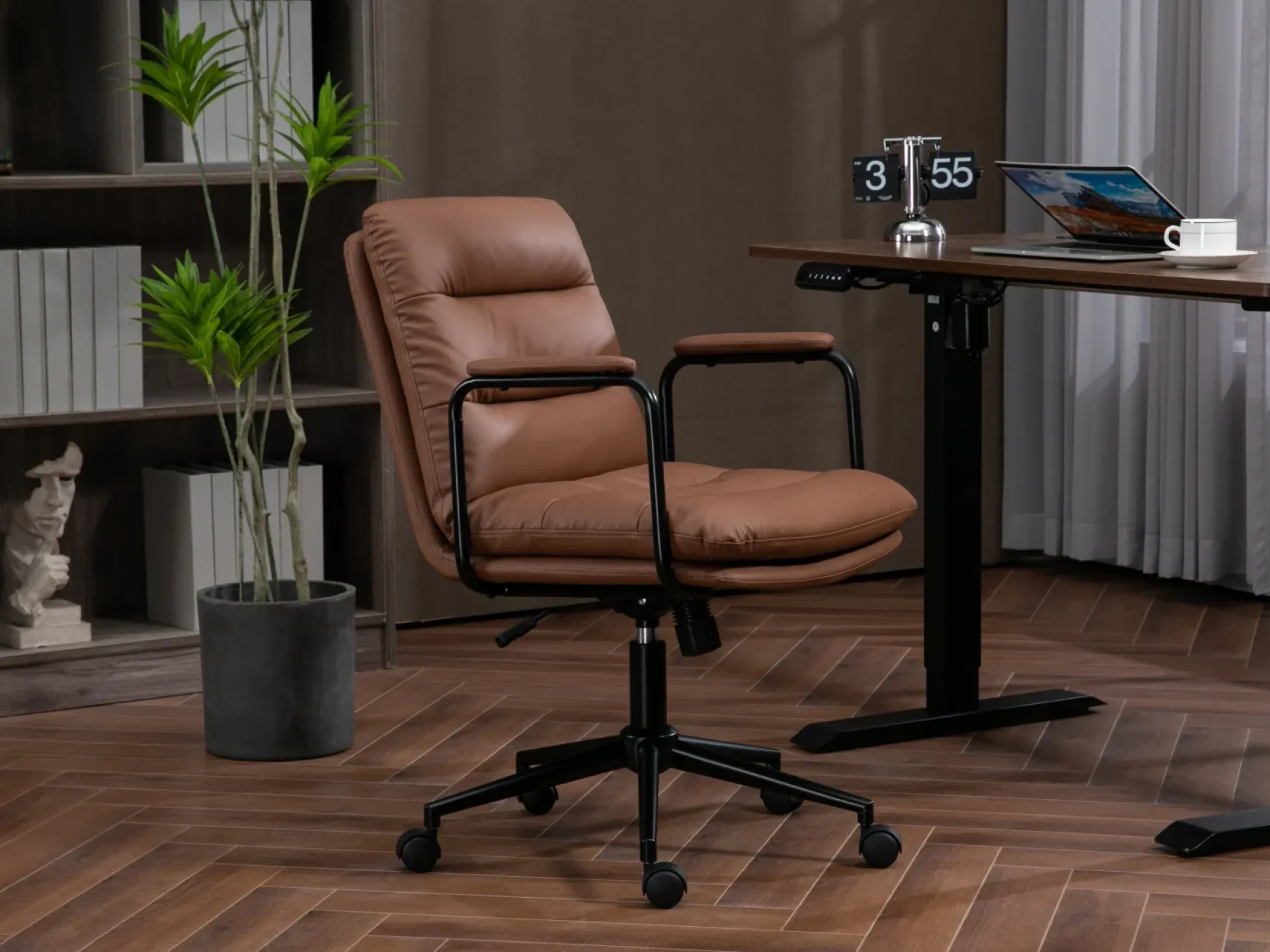 Walker Edison | Brown Ergonomic Faux Leather Desk Rolling Swivel Chair