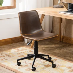 Walker Edison | Cesena Faux Leather 360 Swivel Air Lift Office Chair, Antique Brown