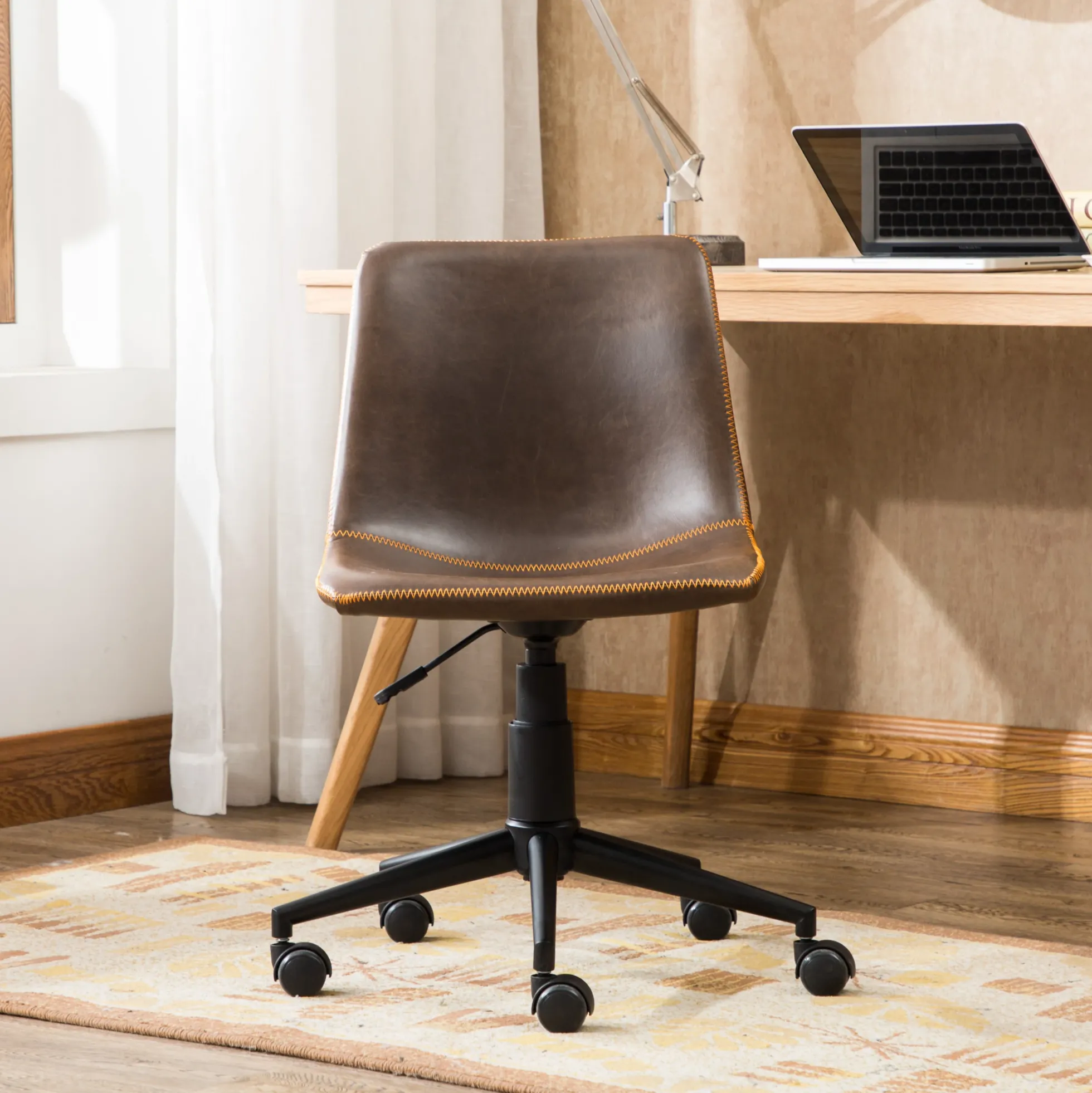 Walker Edison | Cesena Faux Leather 360 Swivel Air Lift Office Chair, Antique Brown
