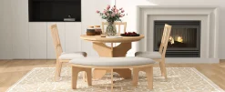 Walker Edison | Charming 5-Piece Rustic Round Dining Set with Chairs and Curved Bench