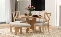 Walker Edison | Charming 5-Piece Rustic Round Dining Set with Chairs and Curved Bench
