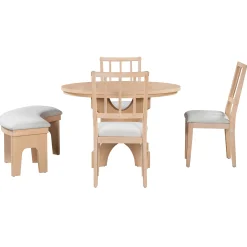 Walker Edison | Charming 5-Piece Rustic Round Dining Set with Chairs and Curved Bench
