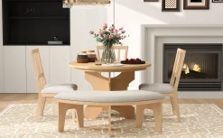 Walker Edison | Charming 5-Piece Rustic Round Dining Set with Chairs and Curved Bench