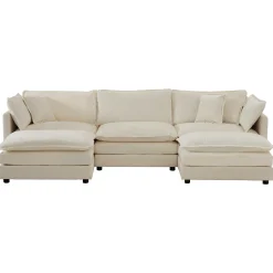 Walker Edison | Chenille Modular Cloud U-Shaped Sectional Sofa with Two Ottomans