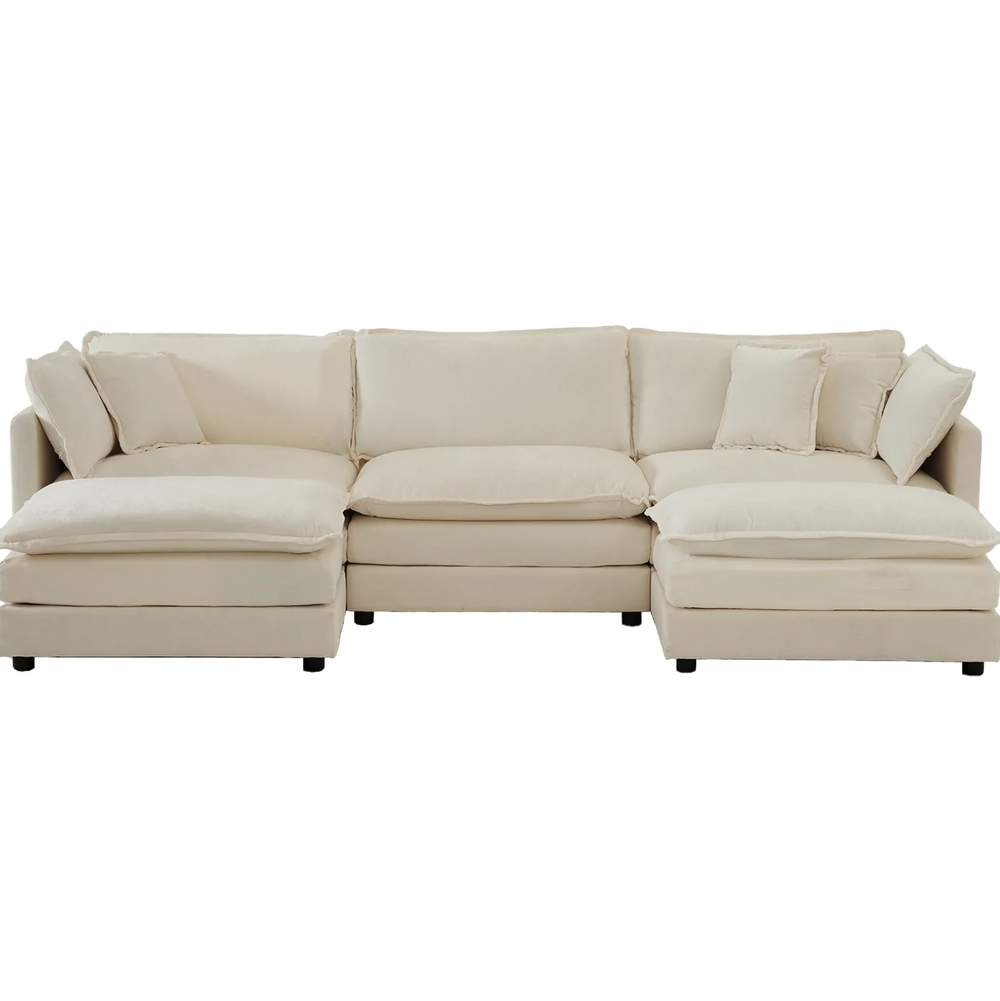 Walker Edison | Chenille Modular Cloud U-Shaped Sectional Sofa with Two Ottomans