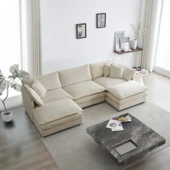 Walker Edison | Chenille Modular Cloud U-Shaped Sectional Sofa with Two Ottomans