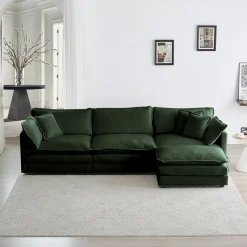Walker Edison | Chenille Modular Cloud Couch with L-Shaped Sectional and Ottoman