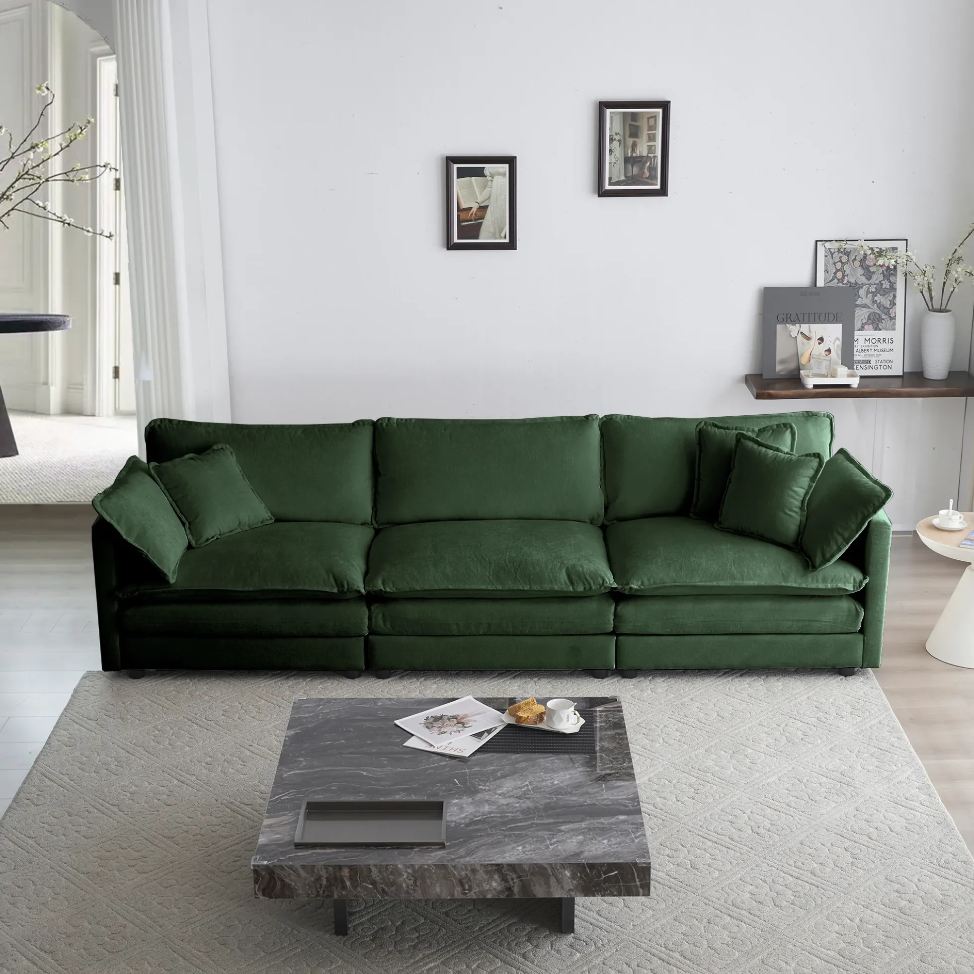 Walker Edison | Chenille Modular Cloud Couch with L-Shaped Sectional and Ottoman