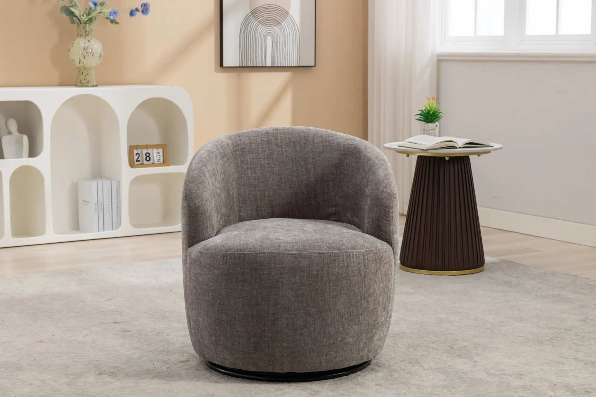 Walker Edison | Chenille Swivel Accent Barrel Chair