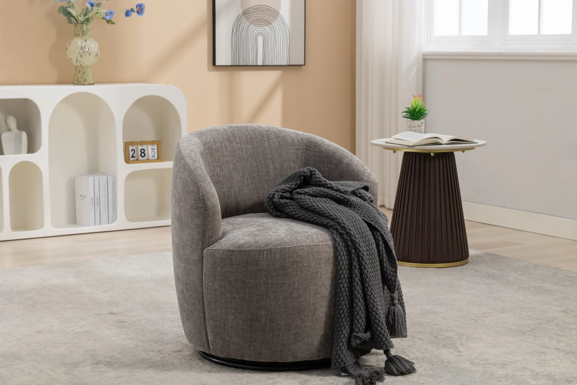 Walker Edison | Chenille Swivel Accent Barrel Chair