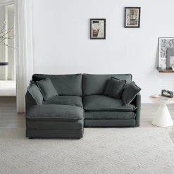 Walker Edison | Chenille Two-Seater Sofa with Ottoman
