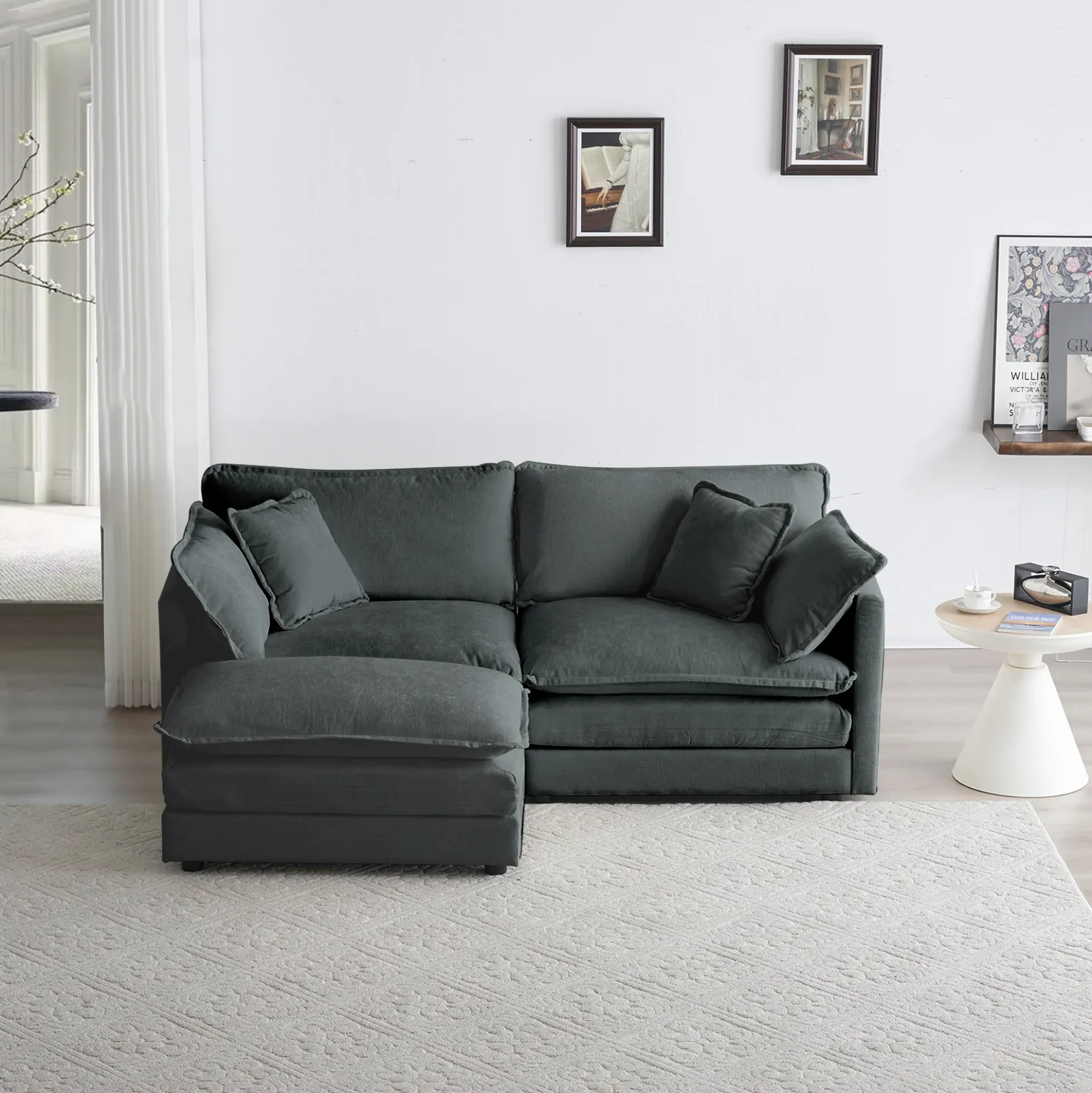 Walker Edison | Chenille Two-Seater Sofa with Ottoman