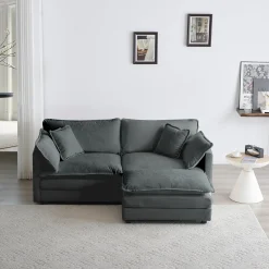 Walker Edison | Chenille Two-Seater Sofa with Ottoman