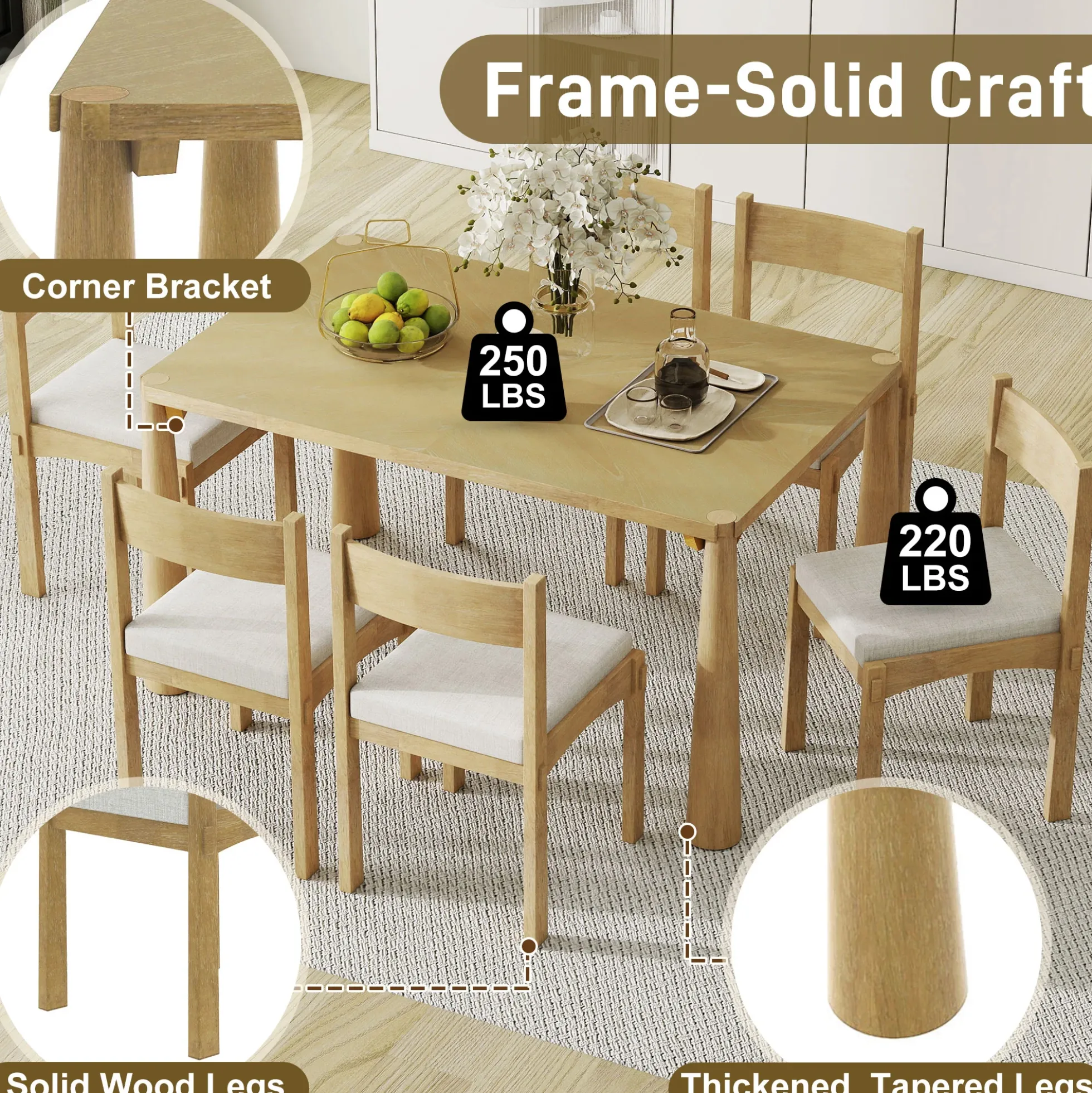 Walker Edison | Classic Modern 7-Piece Dining Table Set for 6