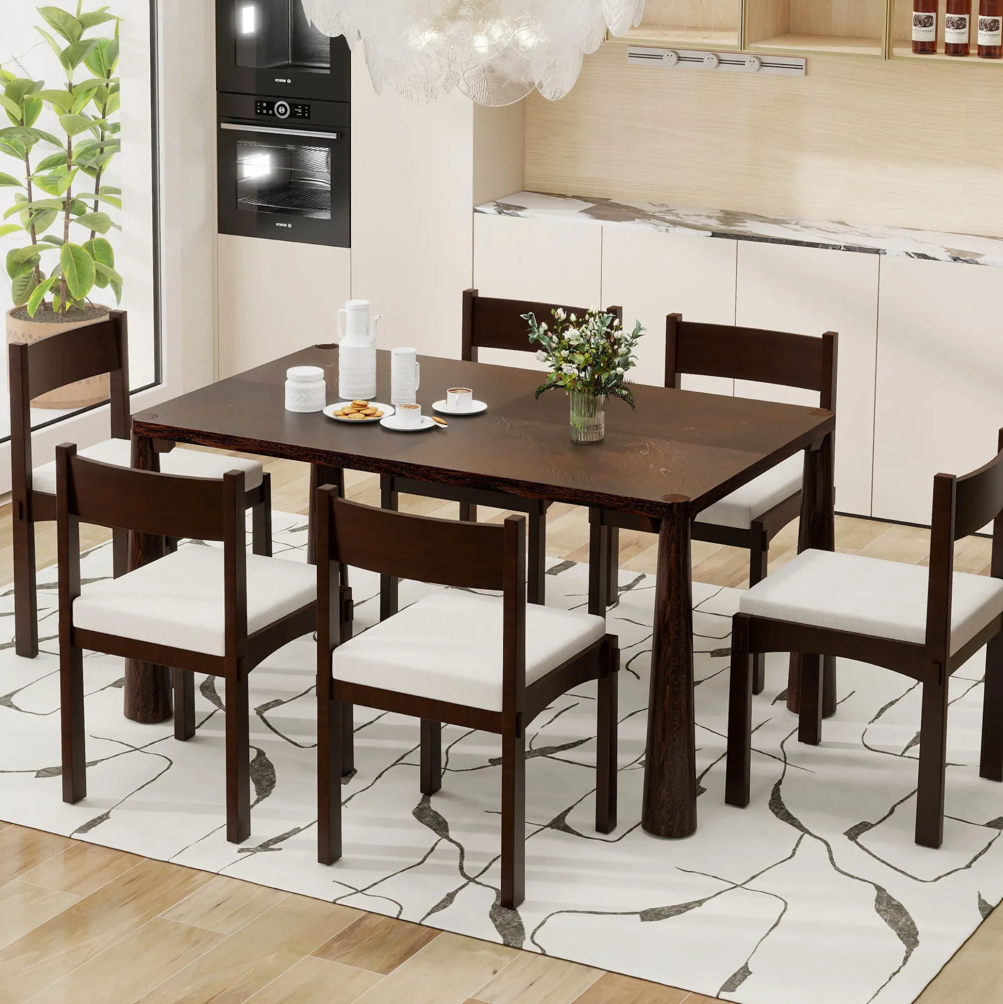 Walker Edison | Classic Modern 7-Piece Dining Table Set for 6