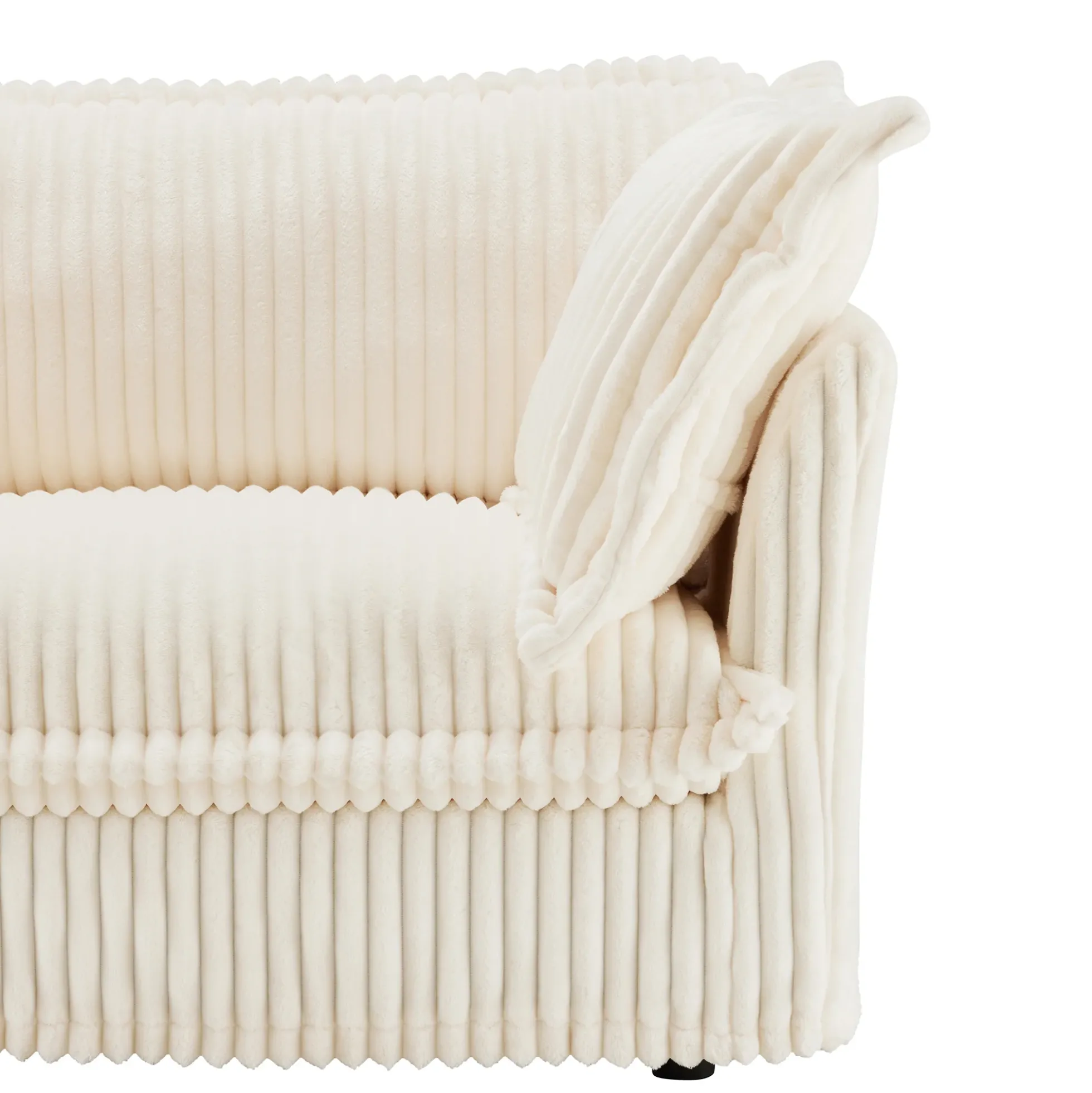Walker Edison | Cloud Cream Corduroy Slipcovered Sectional Sofa with Ottoman
