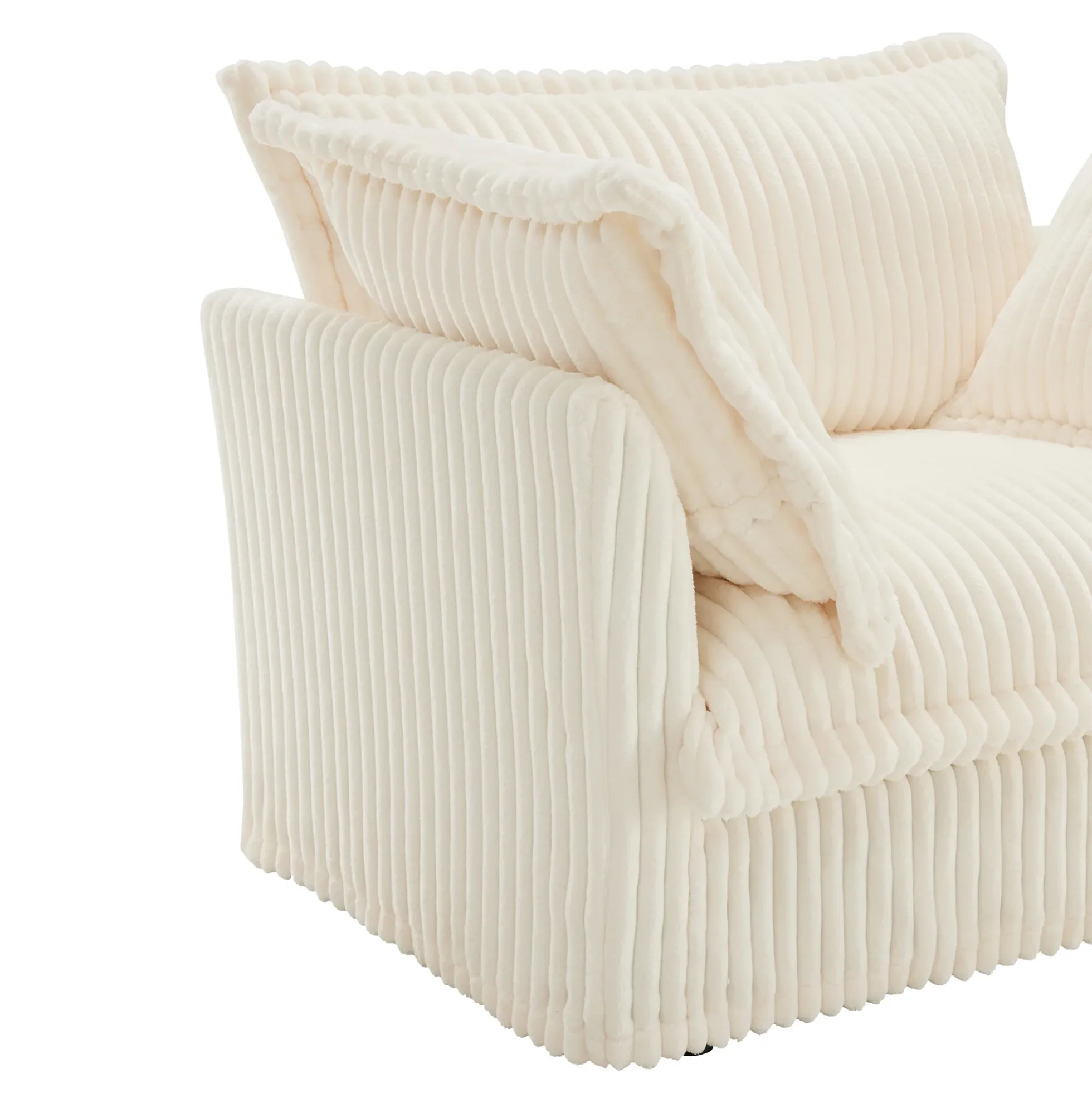 Walker Edison | Cloud Cream Corduroy Slipcovered Sectional Sofa with Ottoman