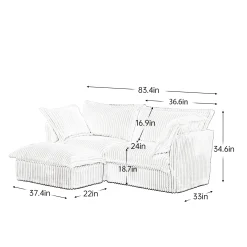 Walker Edison | Cloud Cream Corduroy Slipcovered Sectional Sofa with Ottoman