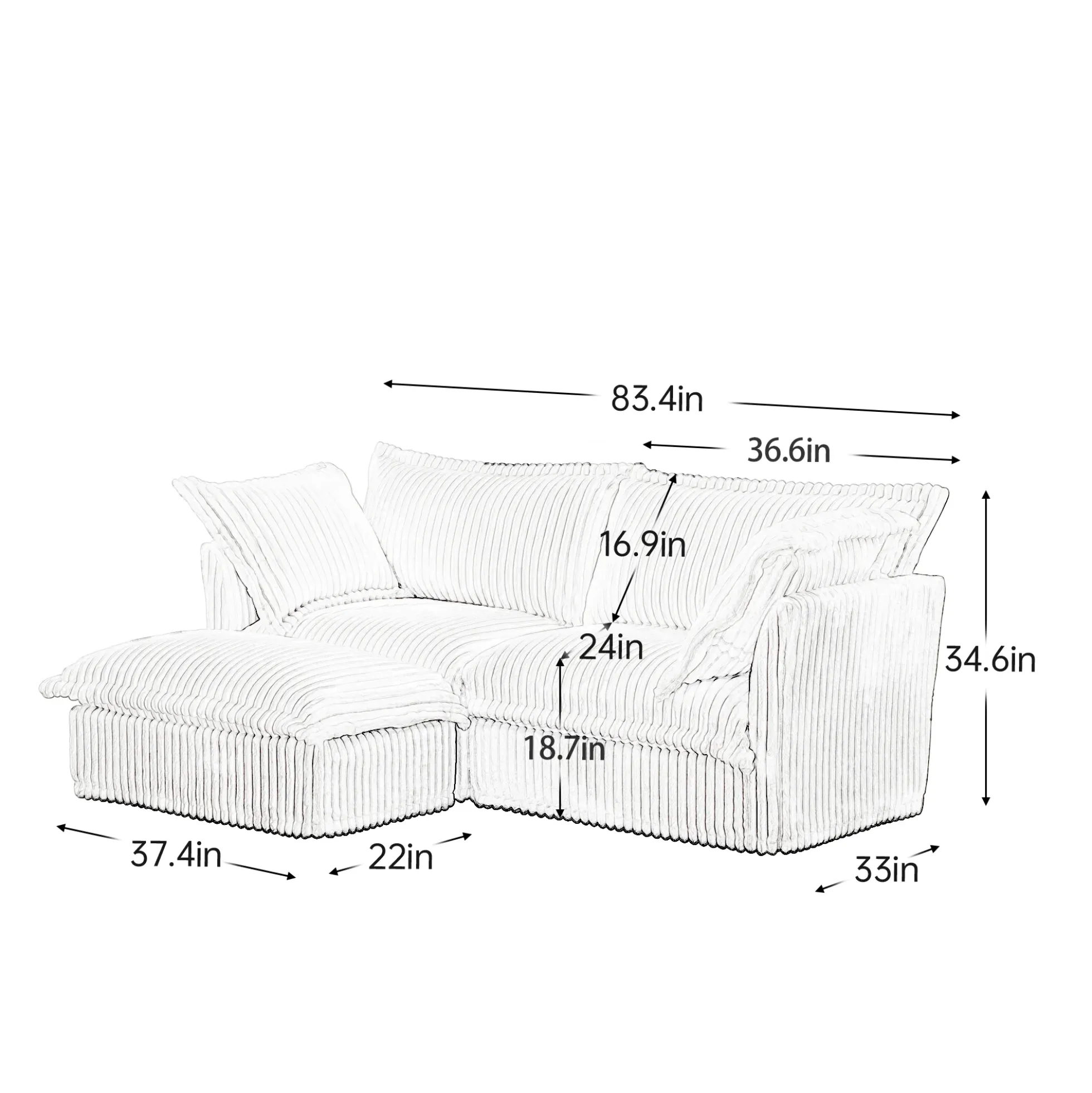 Walker Edison | Cloud Cream Corduroy Slipcovered Sectional Sofa with Ottoman