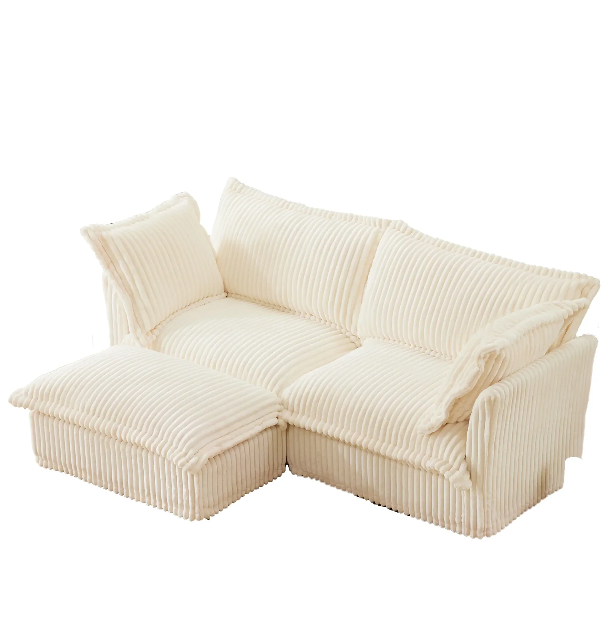Walker Edison | Cloud Cream Corduroy Slipcovered Sectional Sofa with Ottoman