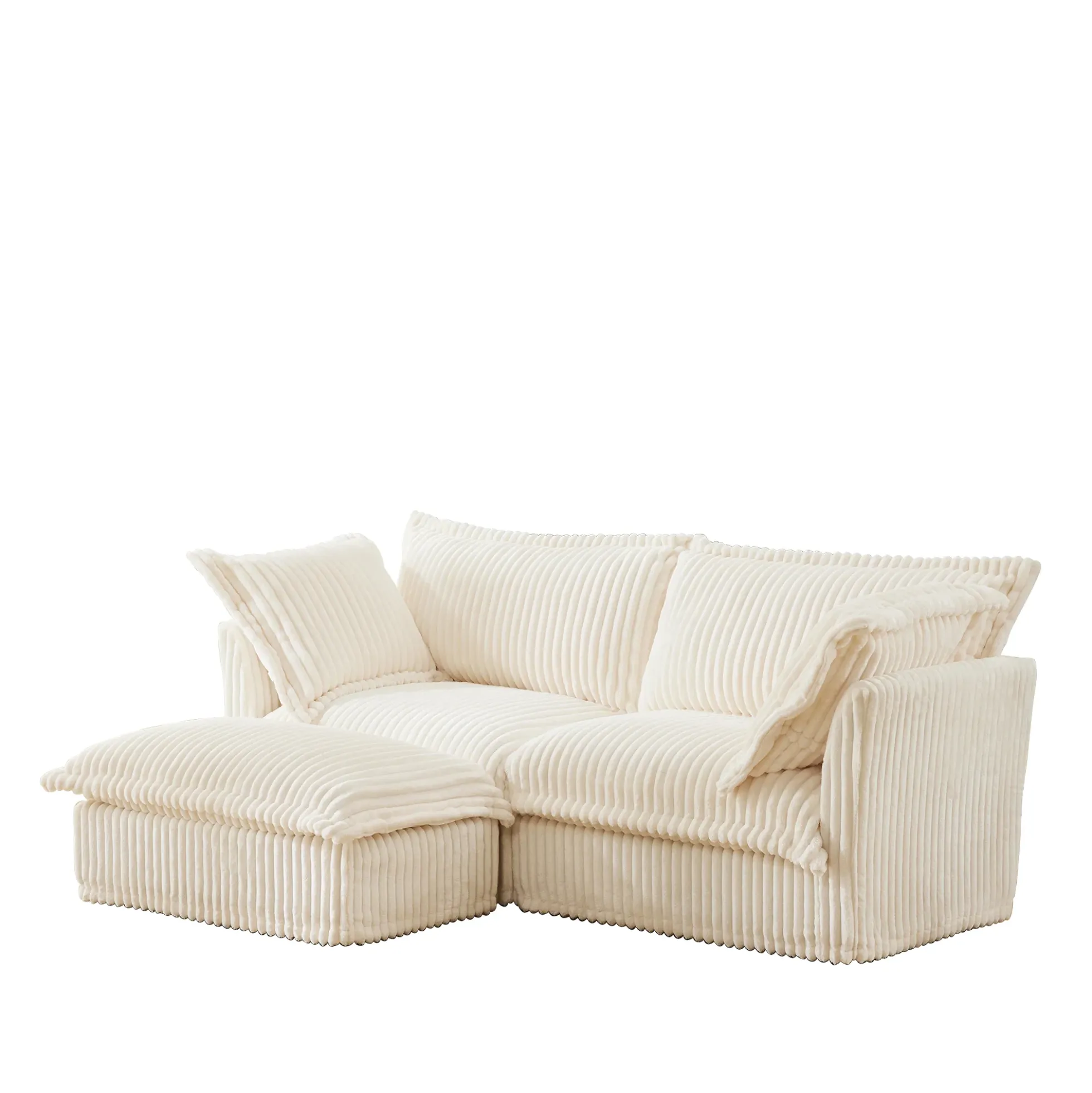 Walker Edison | Cloud Cream Corduroy Slipcovered Sectional Sofa with Ottoman