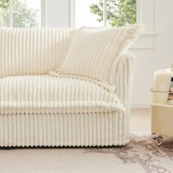 Walker Edison | Cloud Cream Corduroy Slipcovered Sectional Sofa with Ottoman