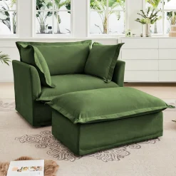 Walker Edison | Cloud Deep Seat Slipcovered Armchair with Ottoman