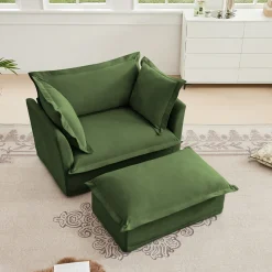 Walker Edison | Cloud Deep Seat Slipcovered Armchair with Ottoman