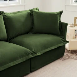 Walker Edison | Cloud Slipcovered Loveseat Sectional with Ottoman