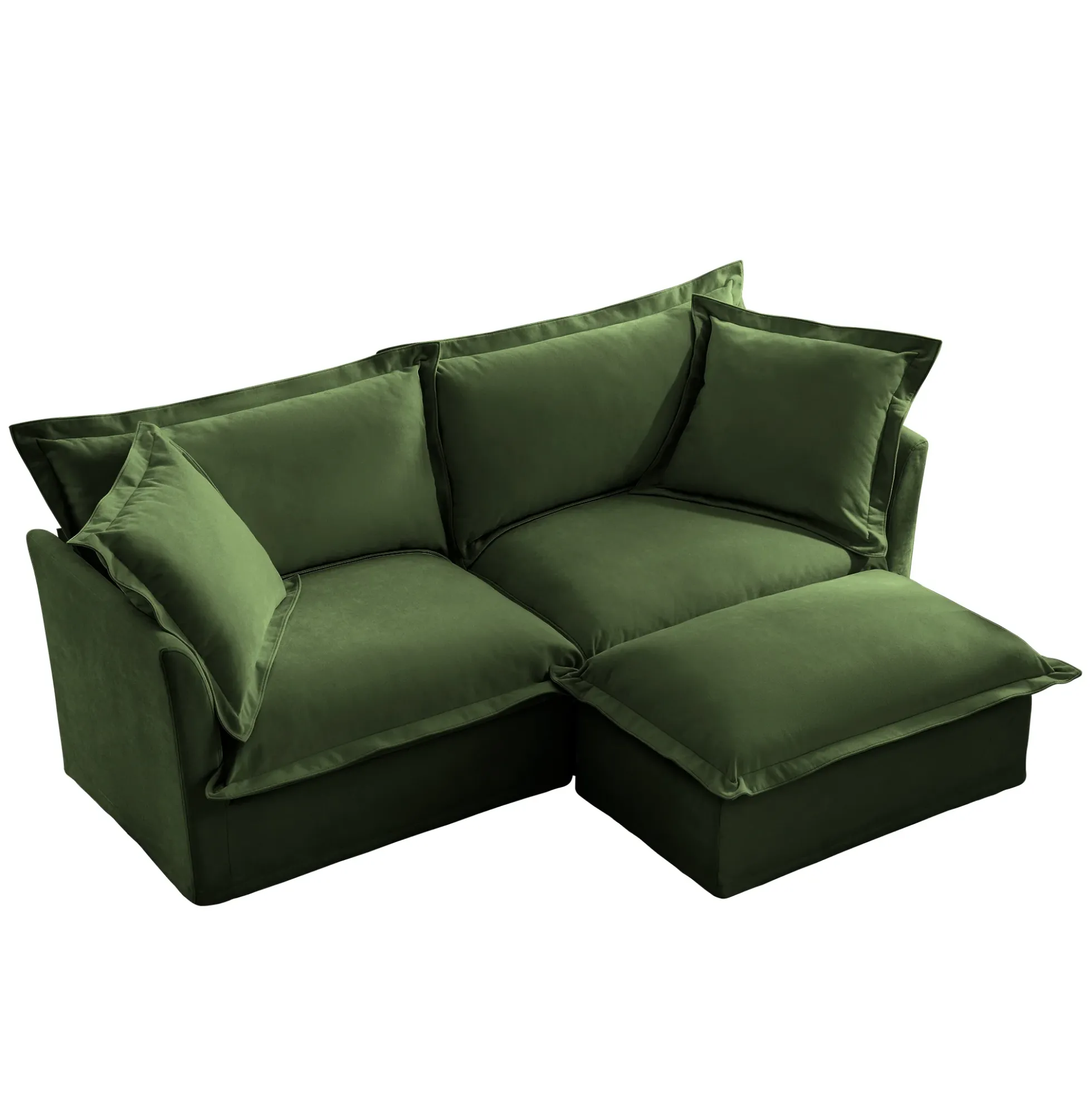Walker Edison | Cloud Slipcovered Loveseat Sectional with Ottoman