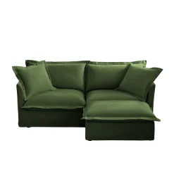 Walker Edison | Cloud Slipcovered Loveseat Sectional with Ottoman
