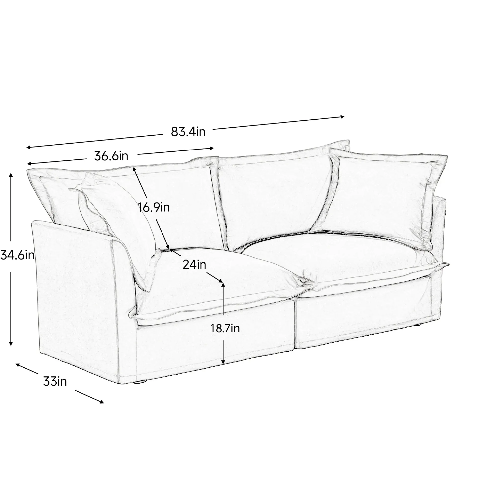 Walker Edison | Cloud Slipcovered Loveseat Sectional with Ottoman